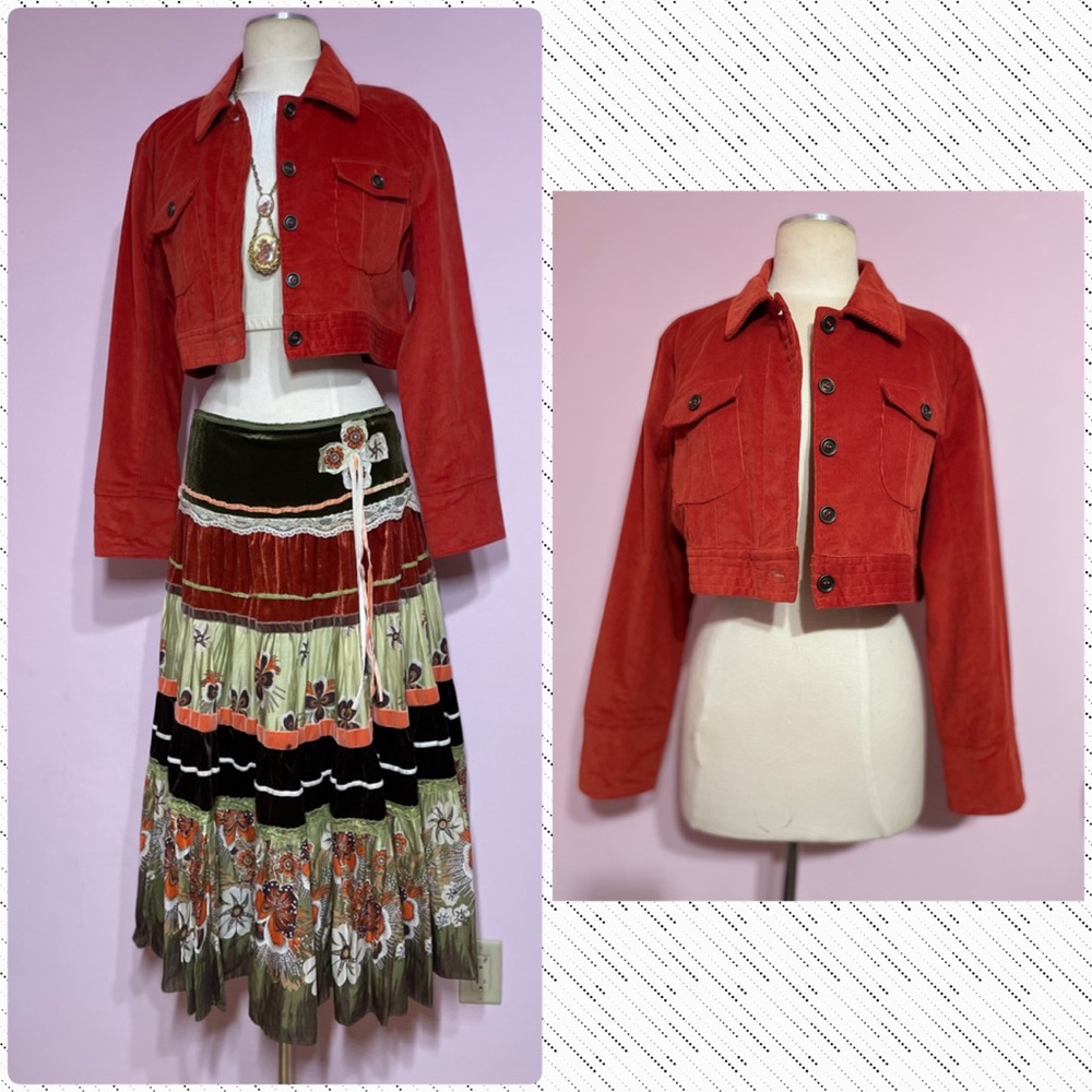 👠👖BUTTONS CORDUROY CROPPED JACKET DARK ORANGE Sz Large NWOT